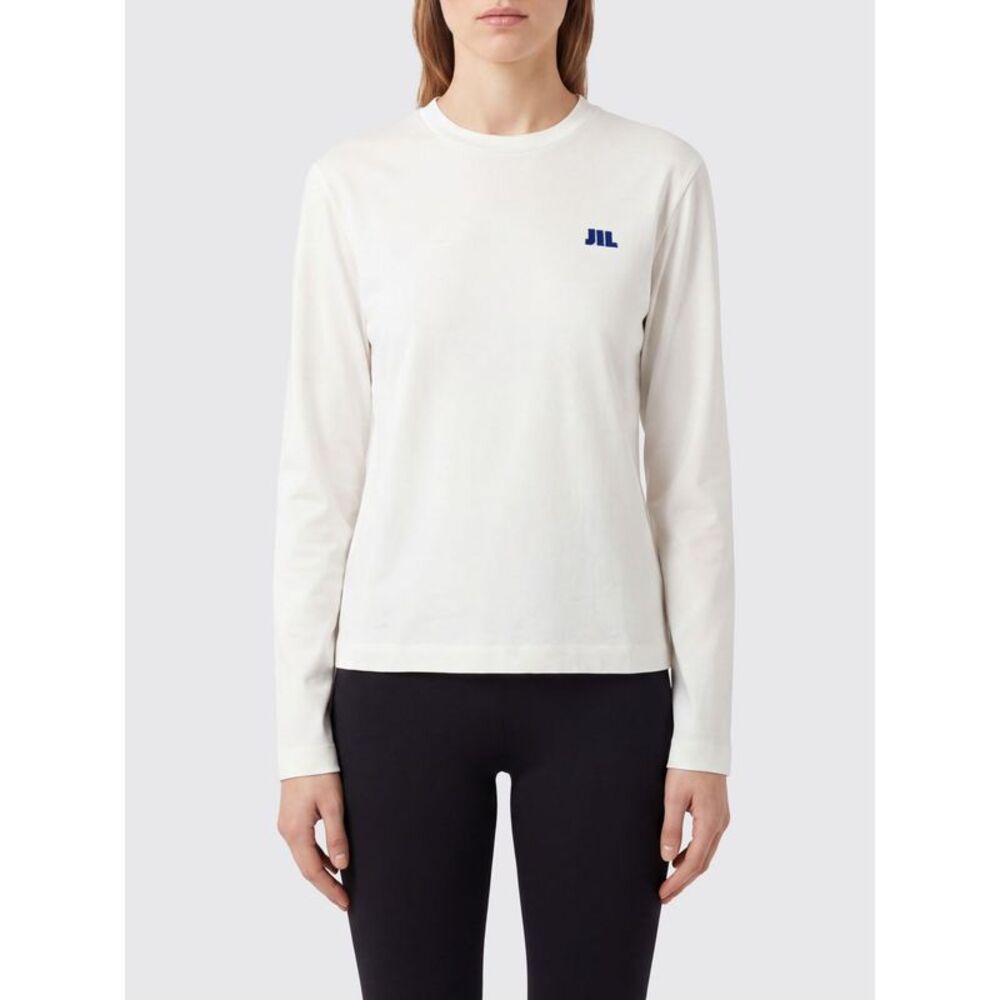 Jil Sander Women Jil Sander Long-Sleeved Cotton T-Shirt With Contrast Logo